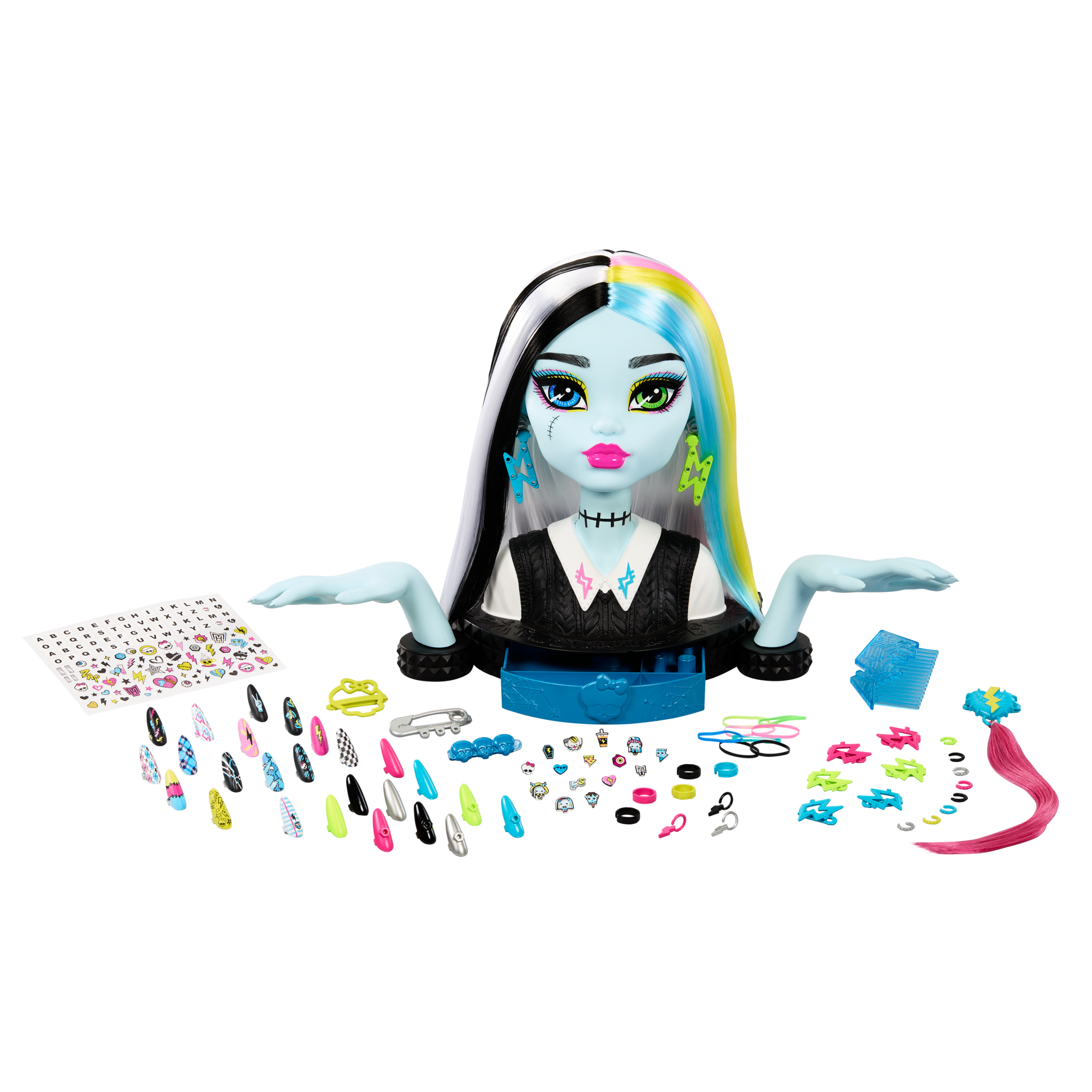 fisher price Monster High Frankie Stein Styling Head With 65+ Nail, Hair And Face Accessories