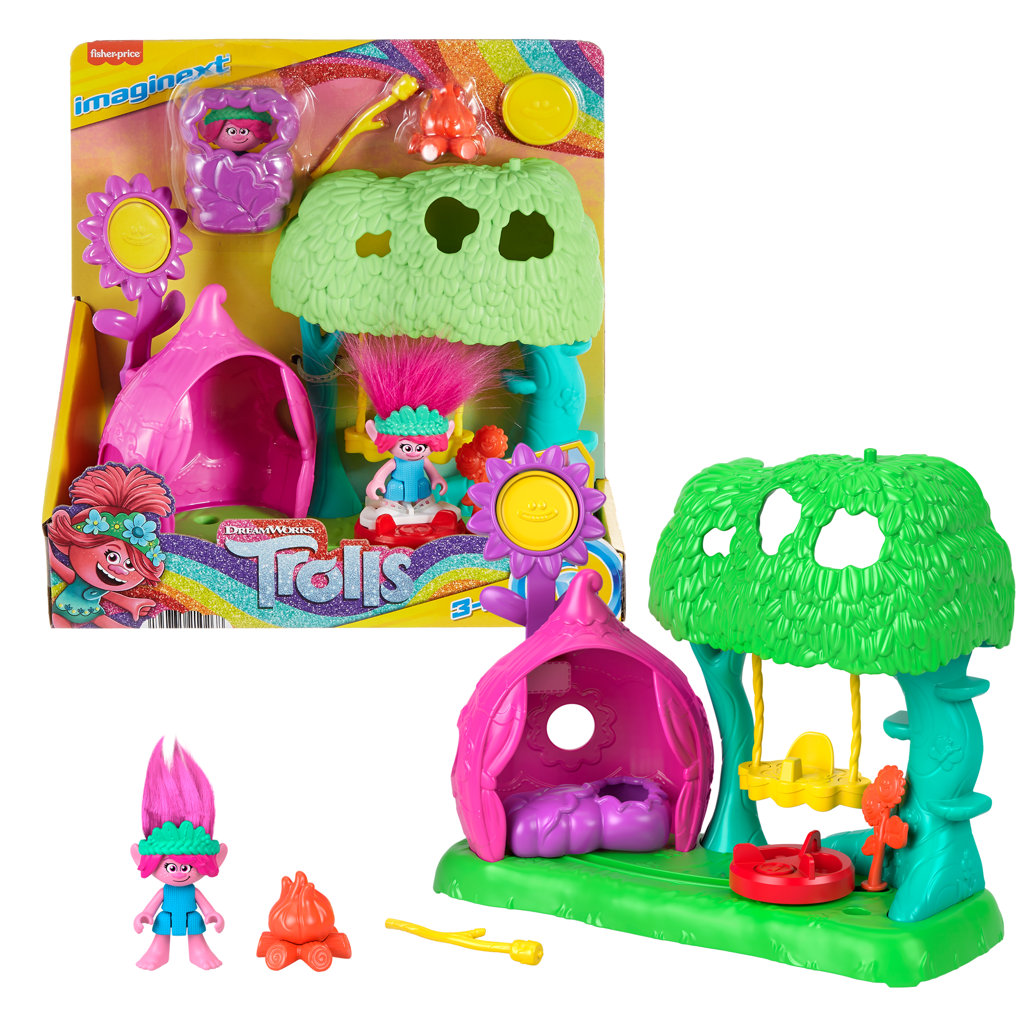 fisher price Imaginext Dreamworks Trolls Flower Fun Campsite Playset With Poppy Figure & 4 Play Pieces