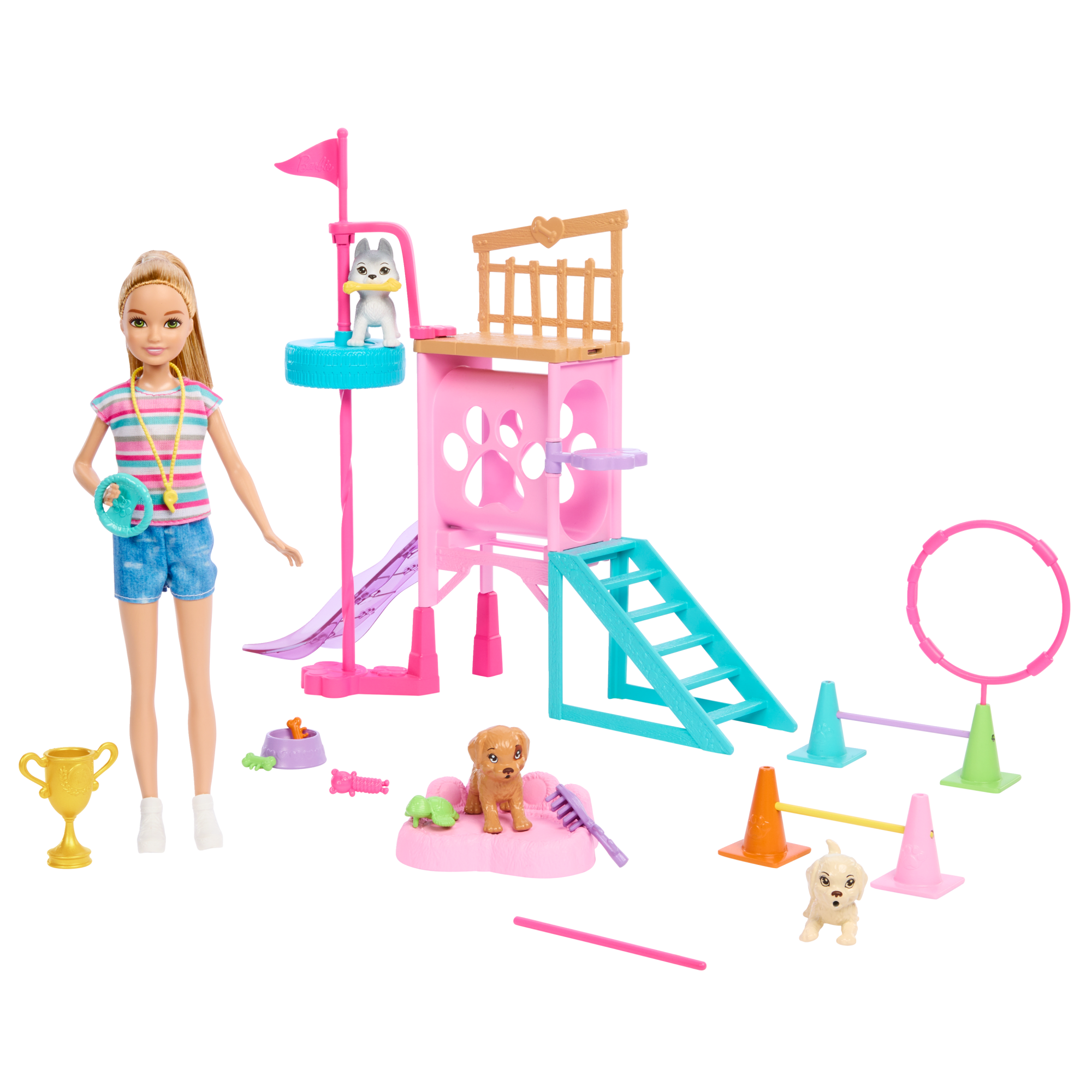 fisher price Barbie-Poup??e et Coffret Parcours D??Obstacles