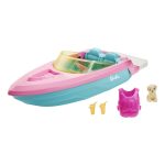fisher price Barbie Boat With Puppy And Accessories, Fits 3 Dolls, Floats in Water, 3 To 7 Year Olds